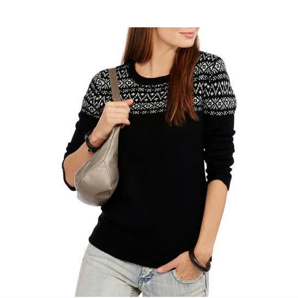 Faded Glory Black & White Nordic Knit Sweater - XXL
